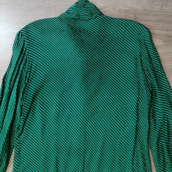 80s Vintage High Neck Bow Graphic Striped Printed Blouse - Picture 10 of 13